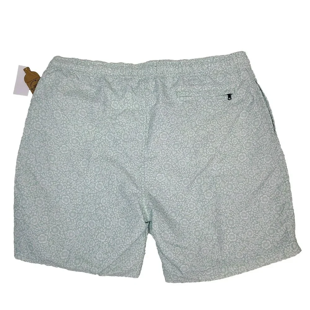 NEW Saks Fifth Avenue Swim Trunks XL Green‎ Floral Pockets Lined Nylon Blend